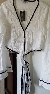 Womans  white bell sleeve wrap around crop top